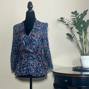Lucky Brand Navy and Brown Floral Blouse
